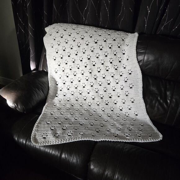 Handmade Paw Print Afghan Blanket 55x33 White Cozy Warm Pet Lover Gift Throw - Picture 1 of 4
